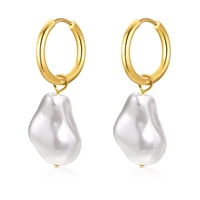 vintage baroque pearl huggie earring for womenstainless steel hoop earrings waterproof hypoallergenic