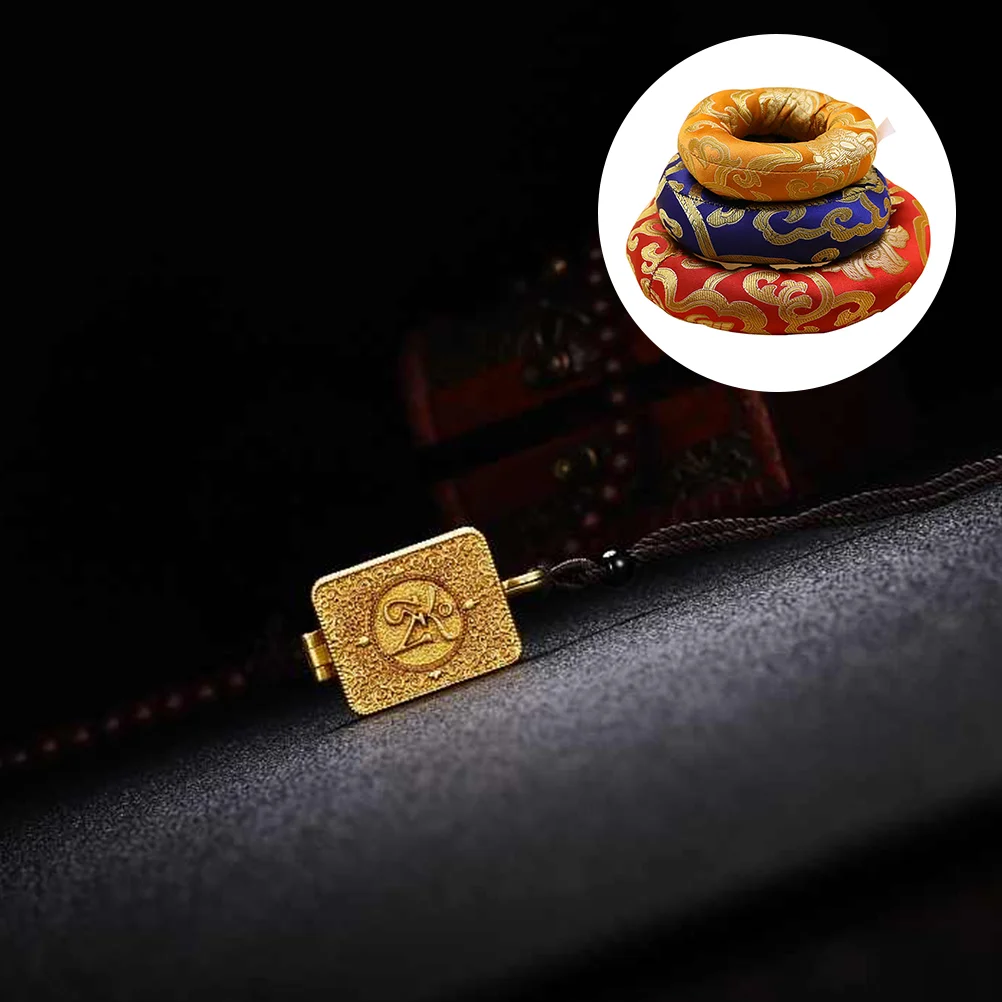 Enlarge 3 Pcs Meditation Bowl Cushion Ring Pillow Tibetan Singing Sound Mat Silk Pad