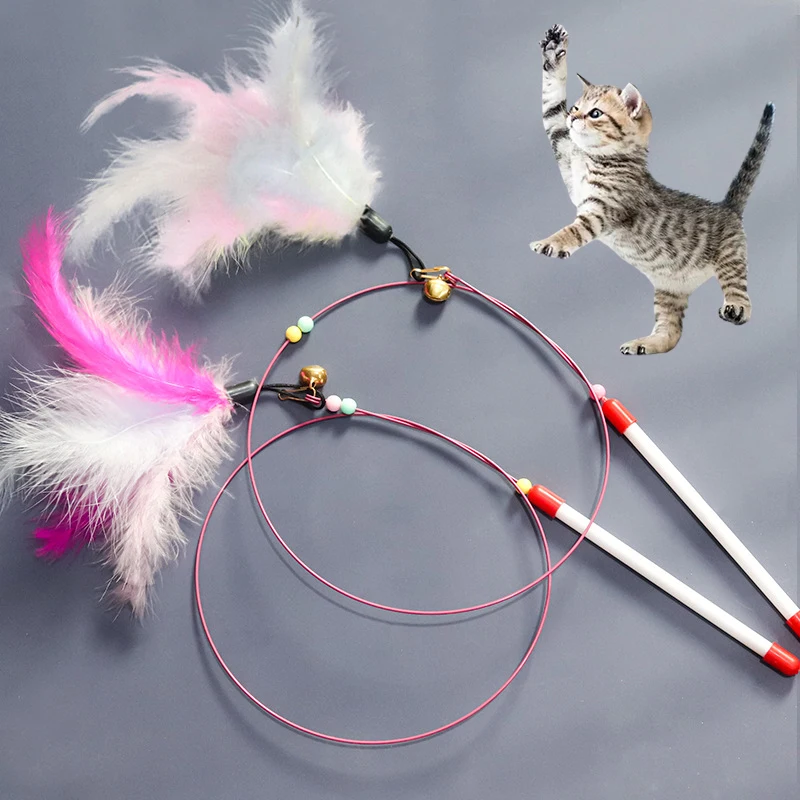 

Funny Cat Stick Color Feather Bell Sounding Toy Cat Rod Pet Cat Toy Wire Teaser Cat Stick Interactive Kitten Toy Wand Jouet Chat