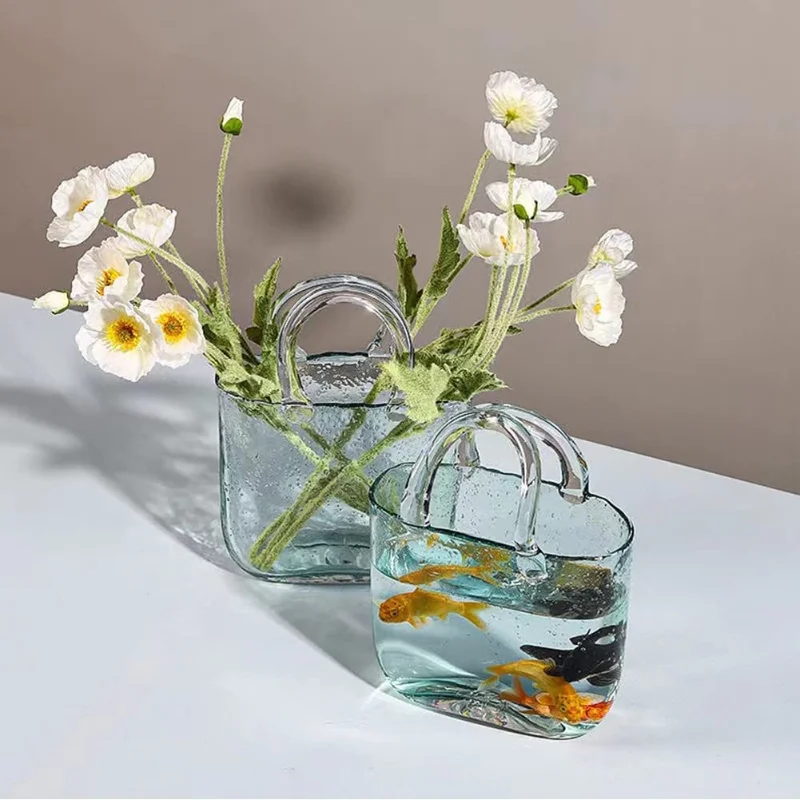 Creative Clear Glass Bag Vases Fish Tank Living Room Decoration for Home Bubble Flower Handbag Vase Water Arrangement Ornaments