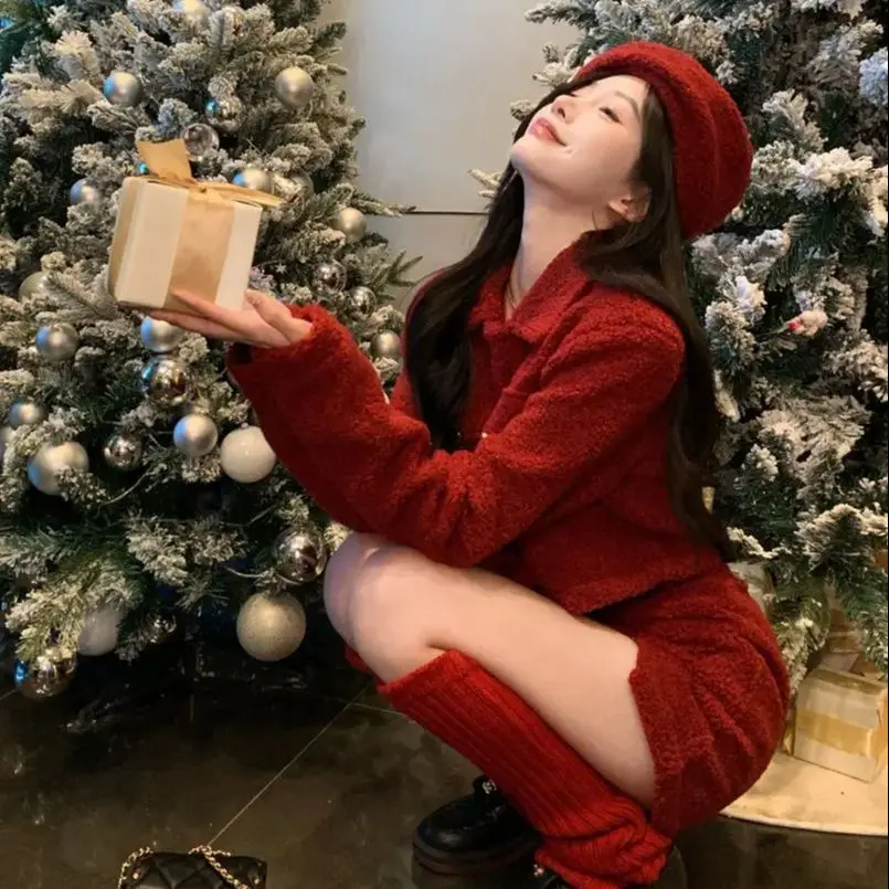 Двухсекционный маленький красный свитер в ароматном стиле высококачественная