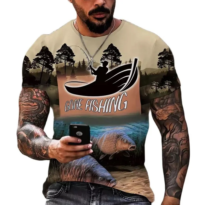 

2022 Outdoor Fishing T-shirts For Men 3d Print Fishing Short Sleeve T shirt Casual Fish Tops Oversized Tees Shirt Men Clothing