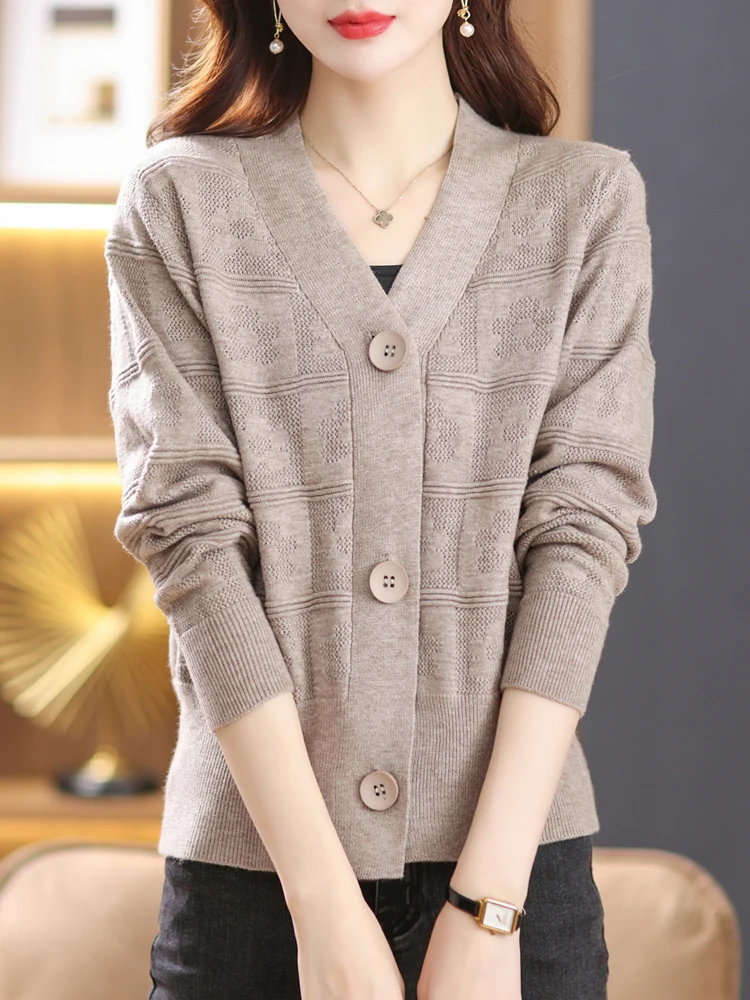 

V Neck Sweater Women New Autumn Spring Long Sleeve Sweater Cardigan Knitwears Single-breasted Cardigans