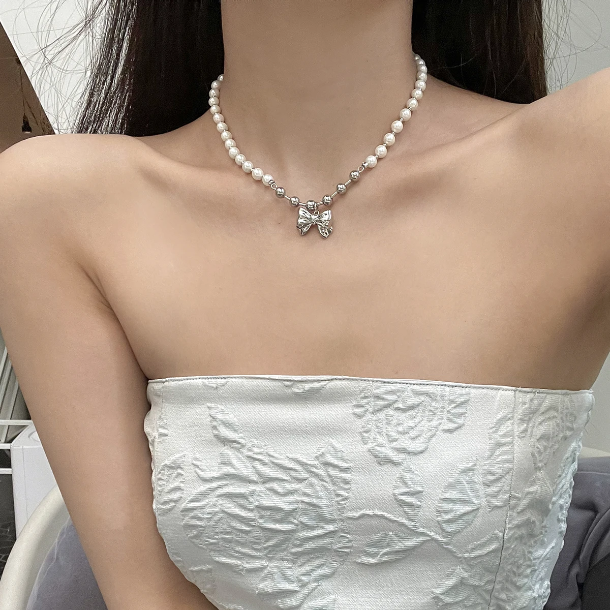 

Timeless Wonder High End Faux Pearl Boknot Choker Necklace for Women Jewelry Goth Top Korean Egirl Boho Collares Para Mujer 4526