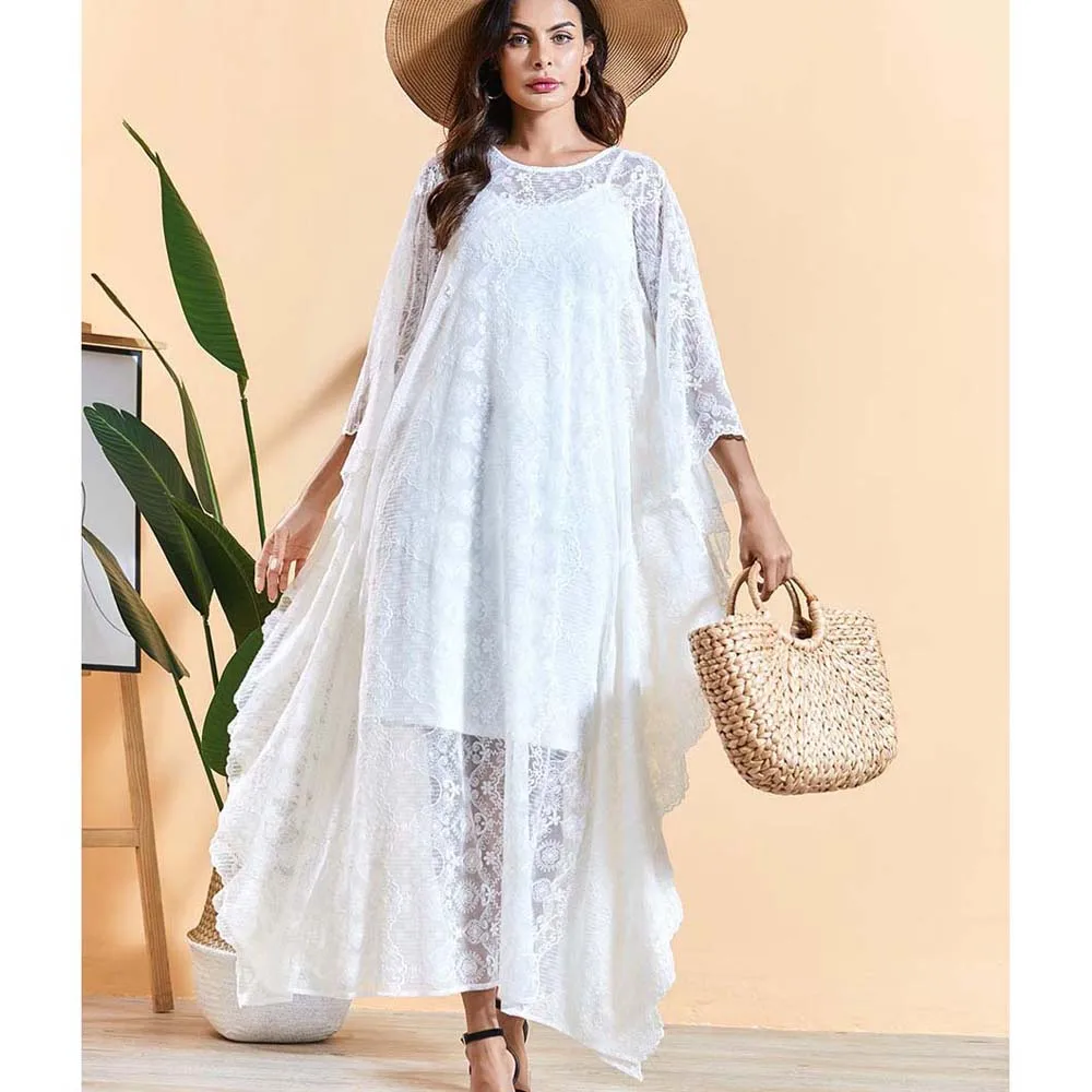 

Beach Tops Lace Cutout Boho Long Dress Fashion Robe Without Suspenders Robe ABAYA Elegant 2022 New Fashion Ramadan Muslim Dress