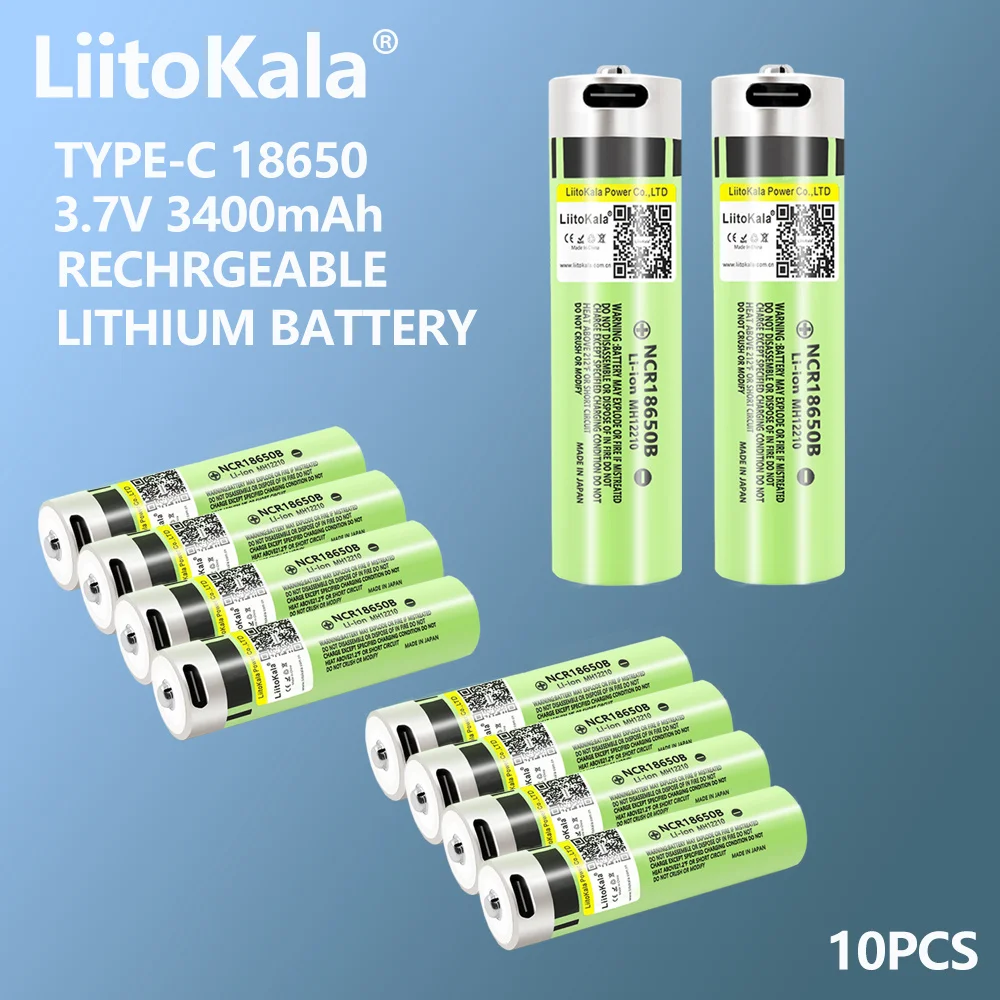 

10PCS LiitoKala USB-34B NCR18650B 18650 3.7V 3400mAh USB Rechargeable Li-ion Battery for Flashlight Electric Mouse Toy Battery