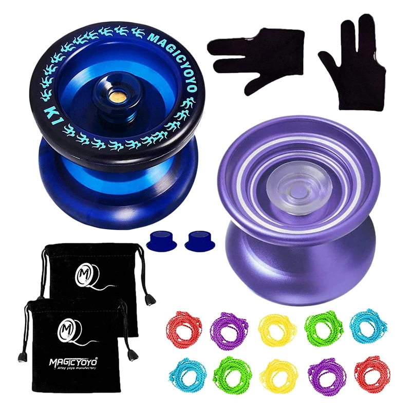 

MAGICYOYO K1 Blue+K7 Purple Responsive Kids Beginner Yoyo Durable ABS Yoyo&Alloy Responsive Alloy Yoyo with Bags Gloves Strings