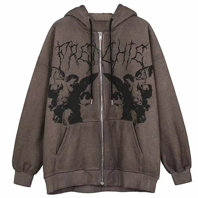 

NEW IN Fashion High Street Zip Up Hoodies Winter Vintage Skull Hooded Jackets Streetwear Punk Sweatshirts Unisex Hip Hop Hoody T