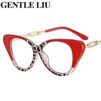 Red Leopard Color Cat Eye Glasses Frames Women Fashion Anti-Blue Light Computer Eyeglasses Female Prescription Spectacles Frame