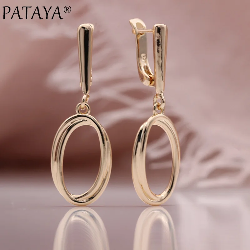 

PATAYA New 585 Rose Gold Casual Bohemian Long Dangle Earrings Oval Circle Unusual Earrings Women Engagement Fine Fashion Jewelry