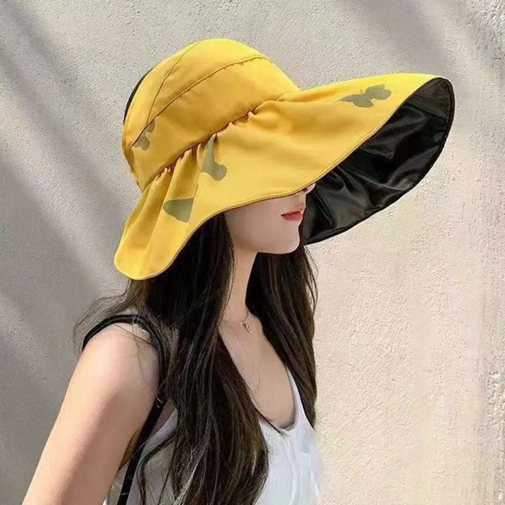 

Women Panama Hat Empty Top Wide Brim Foldable Bucket Hat Beach Cap Sun Cap Sunshade Hat