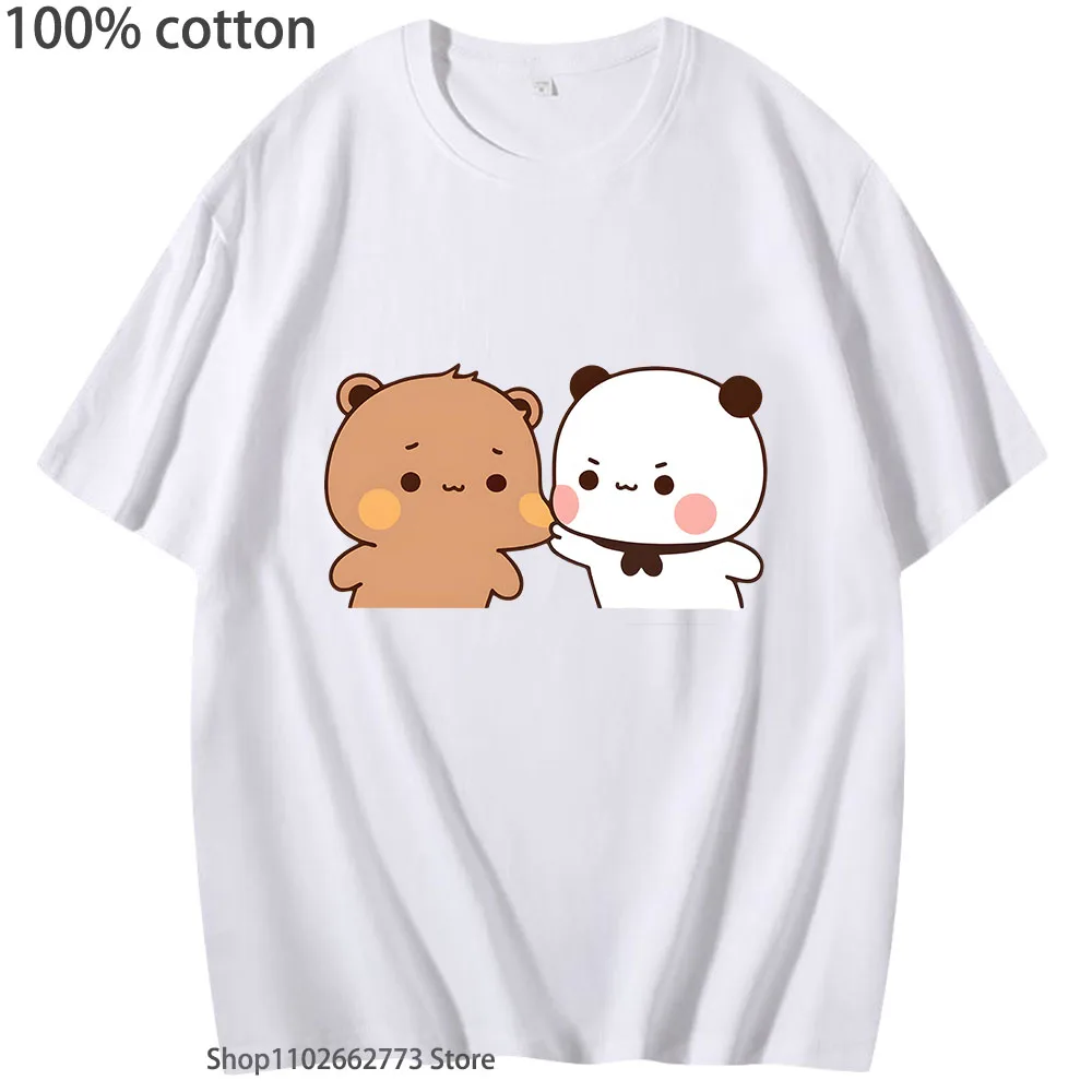 Kawaii Graphic Shirt Bubu Dudu Love T-Shirts Cartoon Panda Bear Print Tees Men Casual Summer 100% Cotton Tshirt Women Clothing