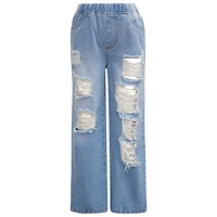 kids girls denim wide leg pants fashion elastic waistband ripped jeans for teen girls trousers 6 16 years children clothing
