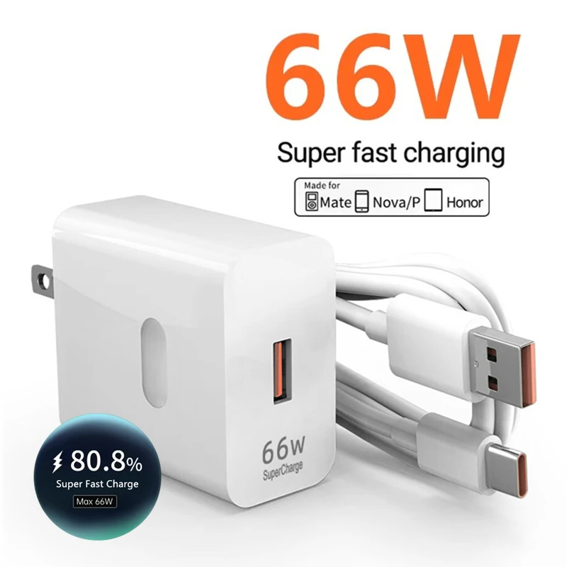 Фото Супербыстрое USB-зарядное устройство США 6А 66 Вт для Huawei Mate 40 50 P50 P60 Nova 12 Honor 90 100 X8b Magic 5 Lite 6 Pro Кабель для зарядки типа C №1