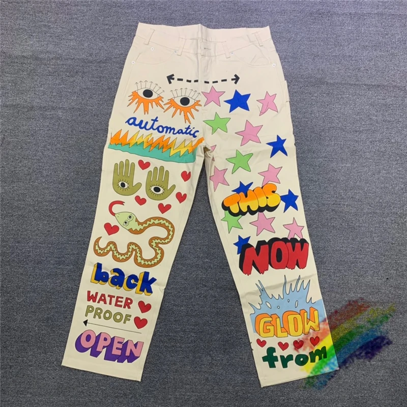 Hand Drawn Cartoon pattern Cargo Pants Men Women Top Version High Street Vintage Straight Stripe Trousers