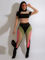 women summer clothes 2022 matching setsfashion print mesh splicing two piece set crop top pants sexy club outfits for