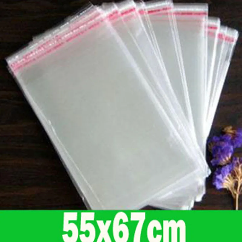 100pcs 55x67cm Clear Self Adhesive Seal Gift Packaging Bags Big Size OPP Poly Plastic Cellophane Resealable Packing Bag