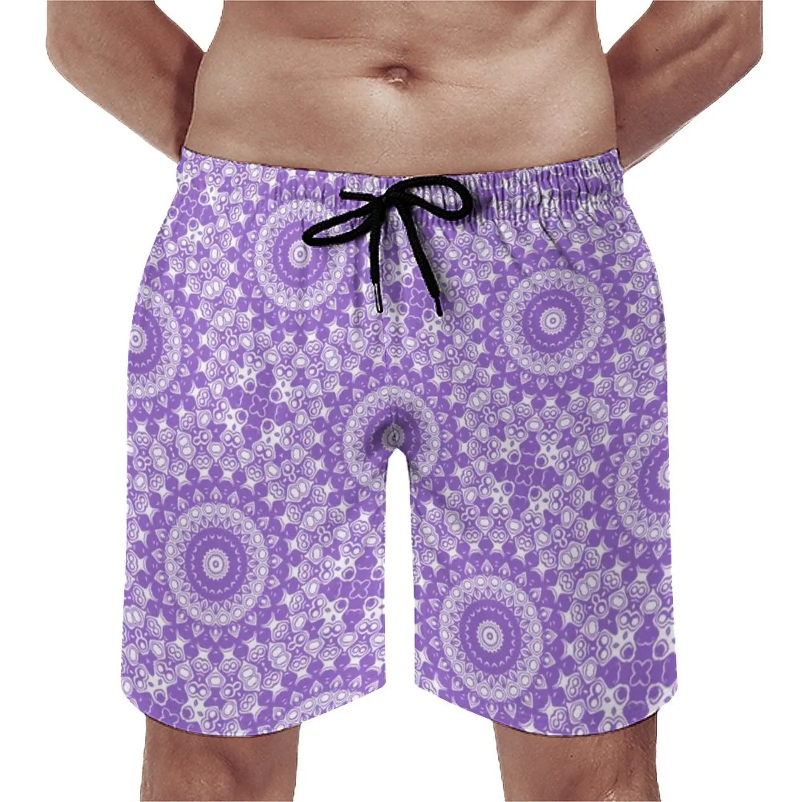 

Amethyst Lavender Mandala Board Shorts Purple And White Print Teal Floral Men's Funny Board Short Pants Hot Sale Print Trunks