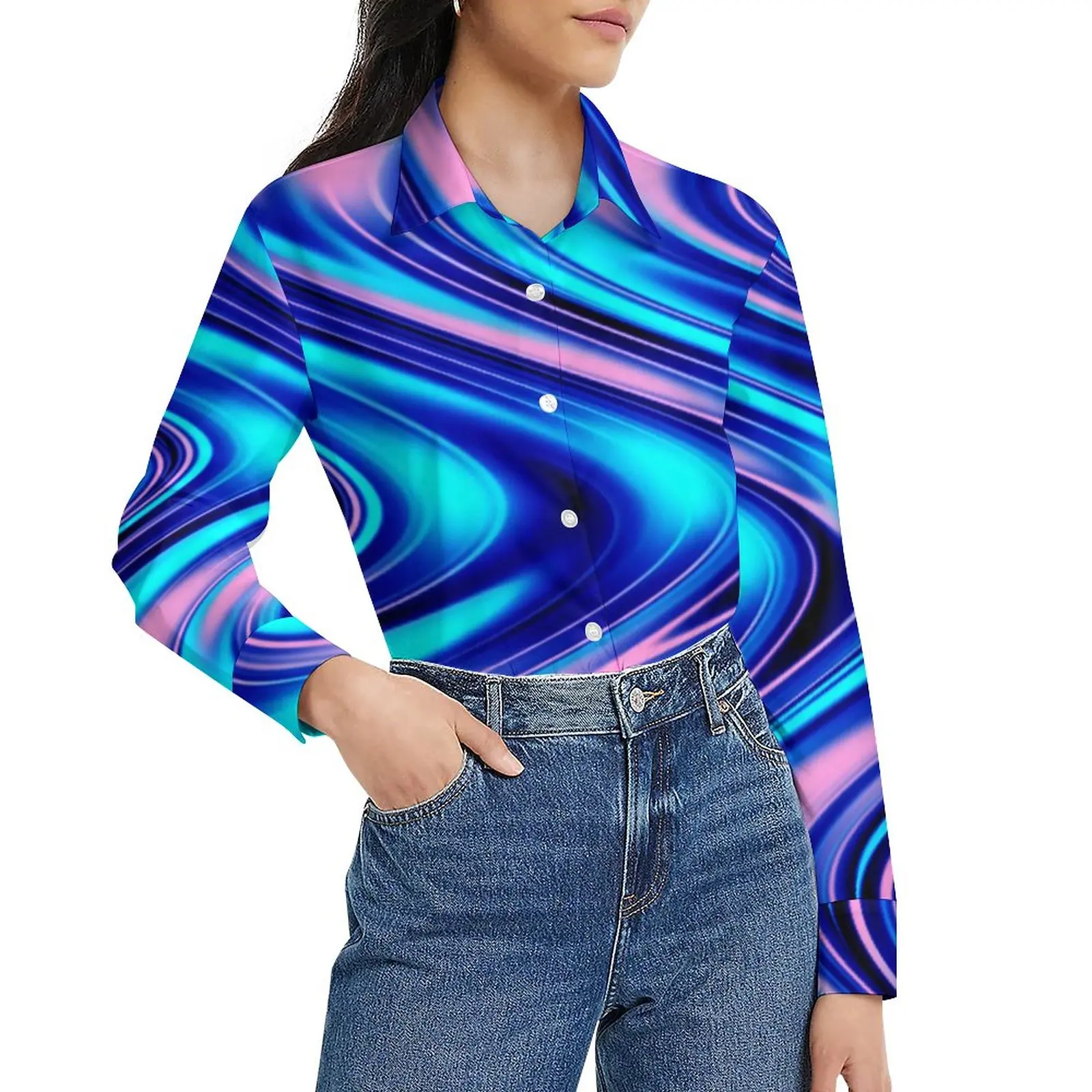 

Sunset Swirls Loose Blouse Abstract Print Casual Oversized Blouses Female Long-Sleeve Kawaii Shirts Autumn Custom Tops