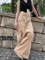 2022 autumn y2k splits long maxi cargo skirts women denim baggy high waist skirts big pockets streetwear vacation outfits k133