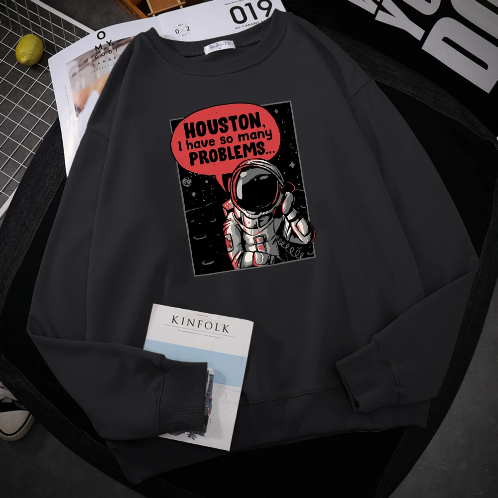 

Houston I Have So Many Problems Astronaut Call Print Men's Hoodie Fashion Casual Hoody Autumn Loose Sweatshirt Loose Fleece Tops