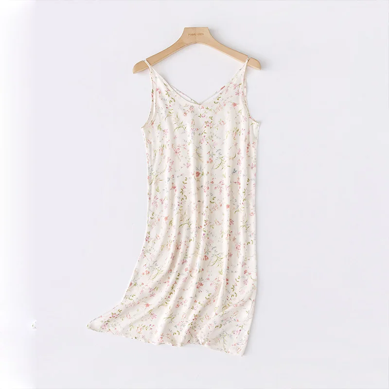 Lingerie Nightgowns Sexy Women's Satin Print Nightdress Slip Dress Slim Style Long Dress Pajamas Underwear Cute Girl Nightdress