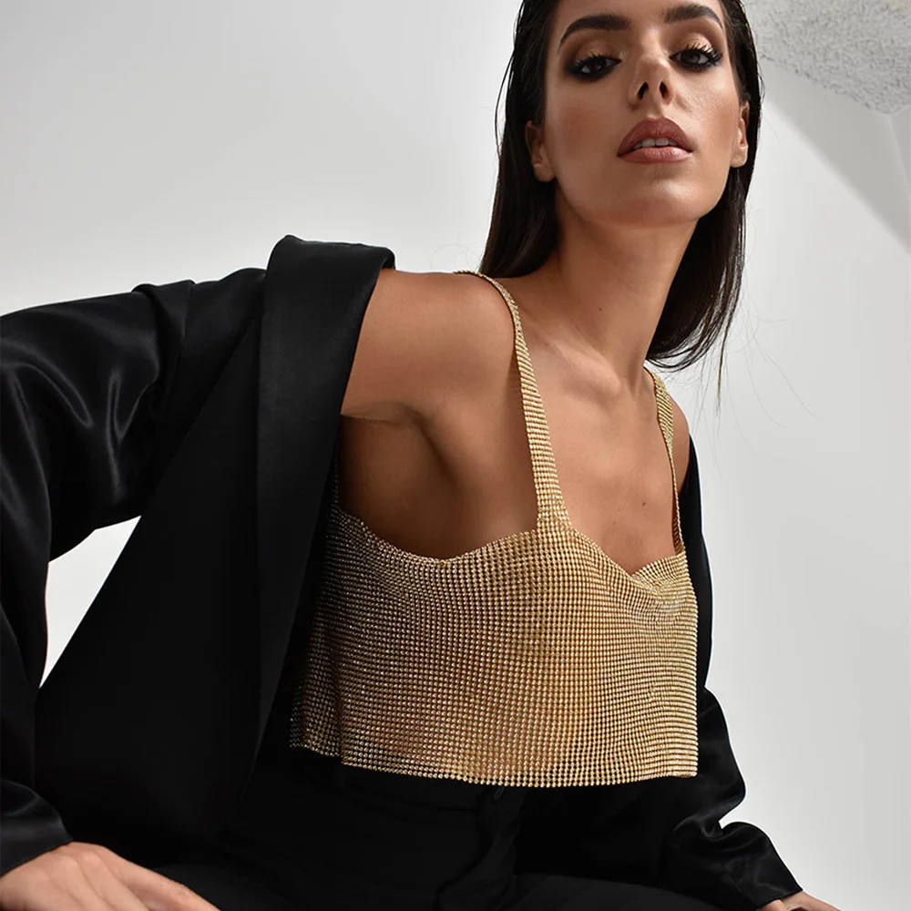 

Блестящие майки со стразами, женский укороченный топ с низким вырезом на спине, блестящий женский топ в стиле ретро, шикарные женские майки для ночного клуба