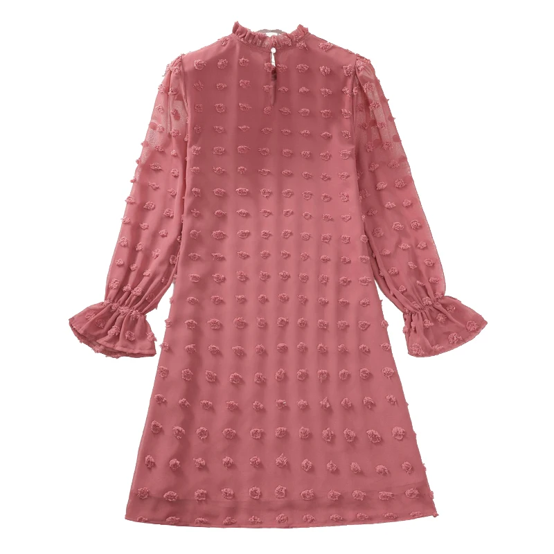 

Straight Dress Women O Neck Ruffle Sleeve O Neck Knee Length Robes Fashion New Patchwork Sweet Elegant Streetwear Dress Vestidos
