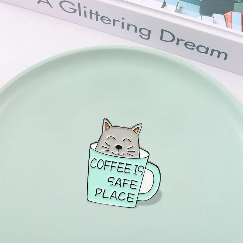 

10 шт./лот кофейные кошки эмалевые заколки под заказ кошки чашки брошь сумка Одежда лацкан значок животное ювелирное изделие