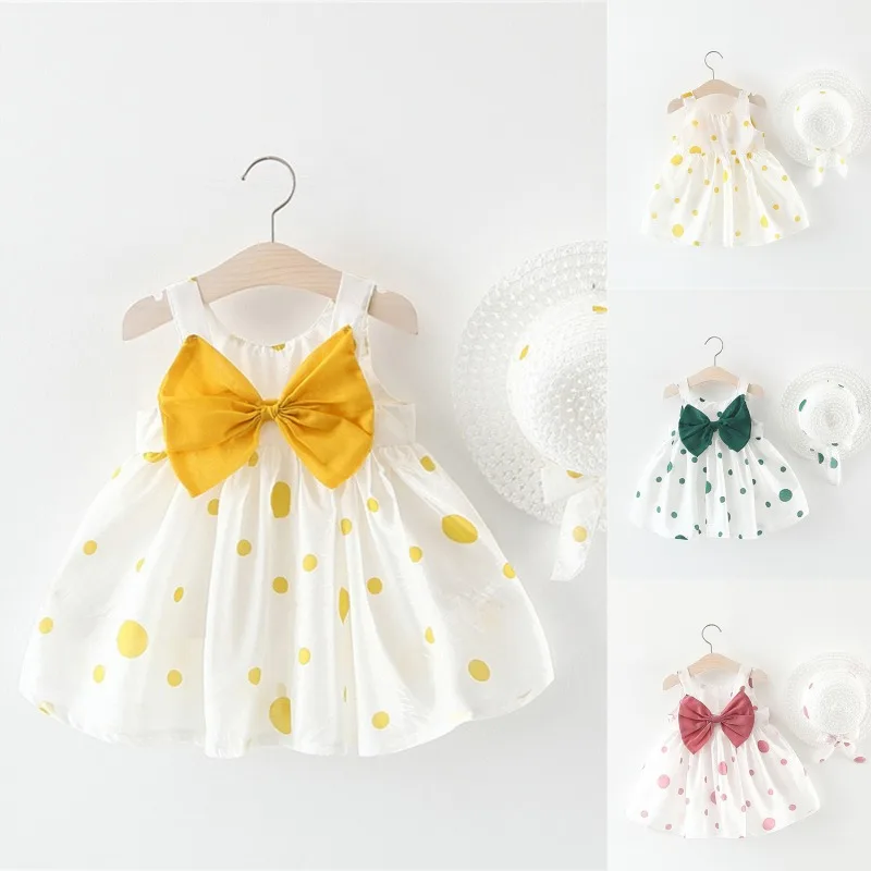 

Summer Girl Sleeveless Dress Baby Kids Dots Dress For Girls Children Beach Dress Girls Birthday Princess Plus A Hat