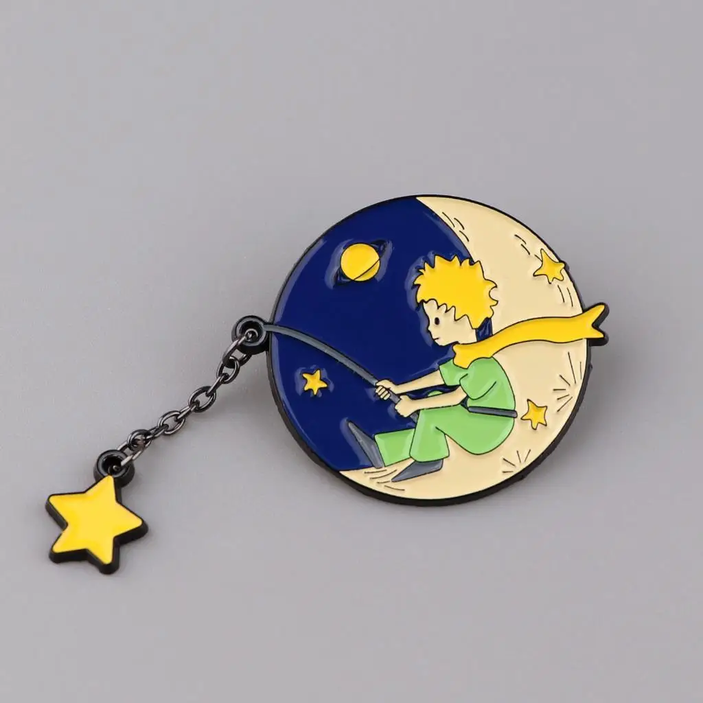 

The Little Prince Enamel Pin Cartoon Fairy Tale Brooch for Women Prince Fishing for Star Pins for Backpacks Clothes Badge