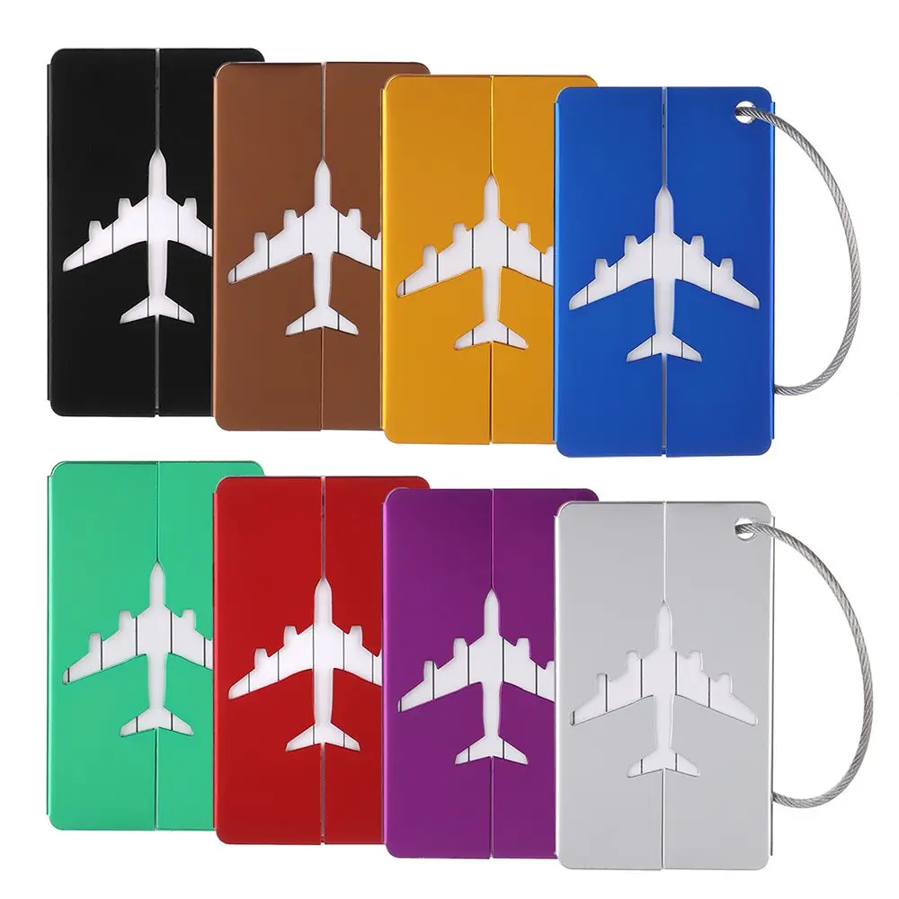 

Reusable Metal Travel Luggage Tags Aluminium Suitcase Labels With Ropes Bag Tag Stainless Steel Loop Name ID Card For Baggage