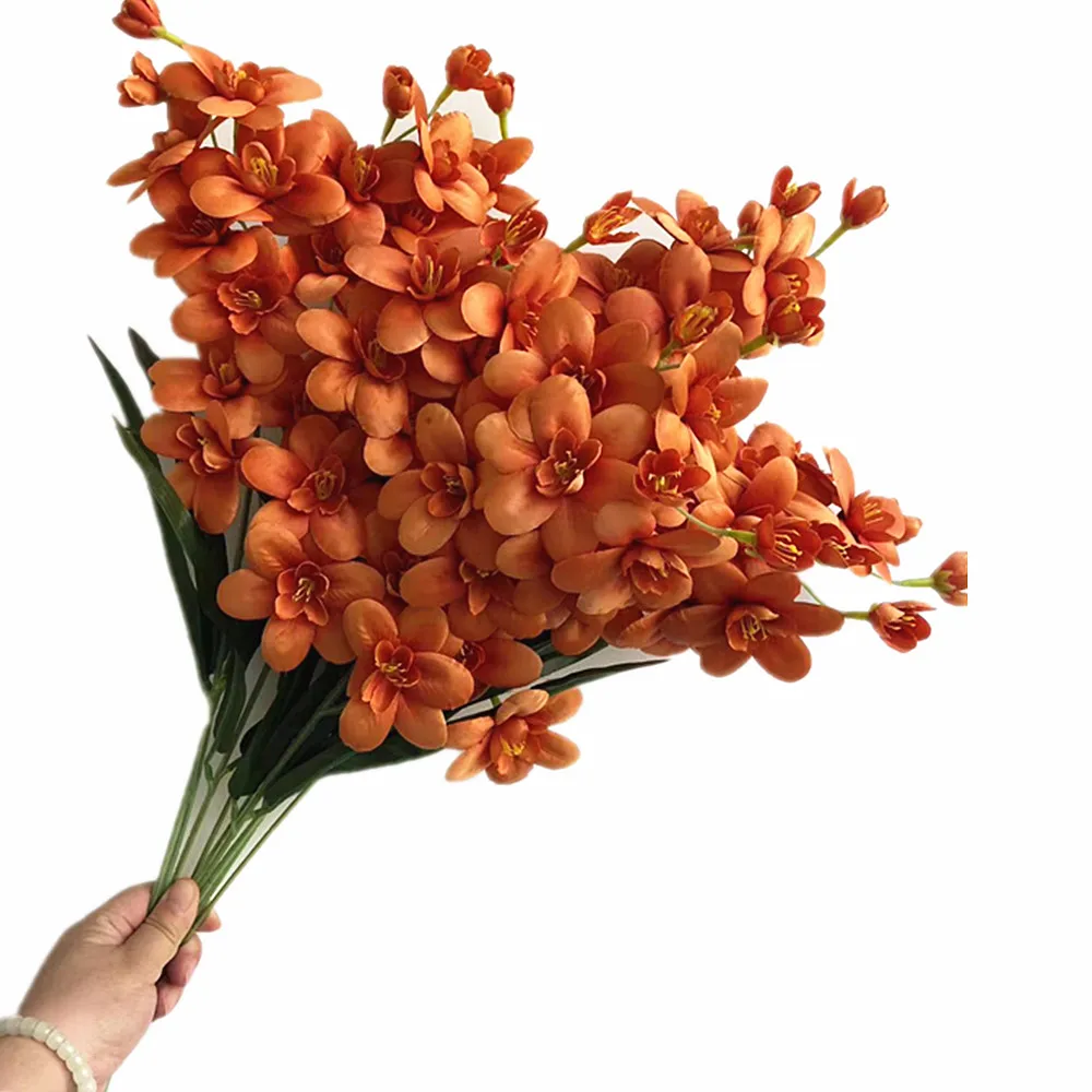 10 шт. шелковая цветочная ветка фрезии с зеленым листом искусственный цветок