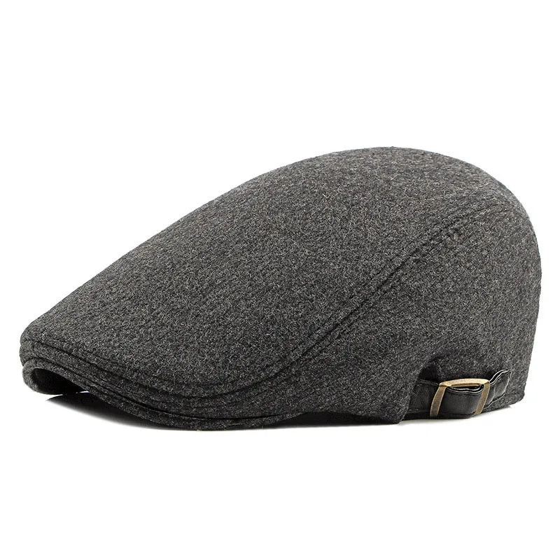 

Autumn Winter Wool Blend Tweed Flat Cap Men Newsboy Caps Solid Snapback Warm Cabbies Ivy Hat