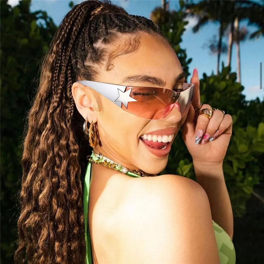 

Модные цельные солнцезащитные очки без оправы в стиле панк Y2K солнцезащитные очки для женщин и мужчин спортивные солнцезащитные очки оттен...