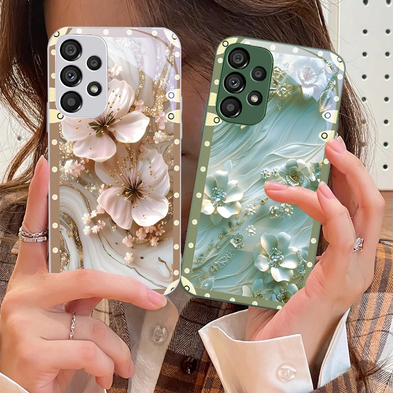 Чехол для телефона из закаленного стекла Box Pink Flowers Samsung Galaxy S10 4G S20 11E 30 S21 22 S24 Fe Pro S23