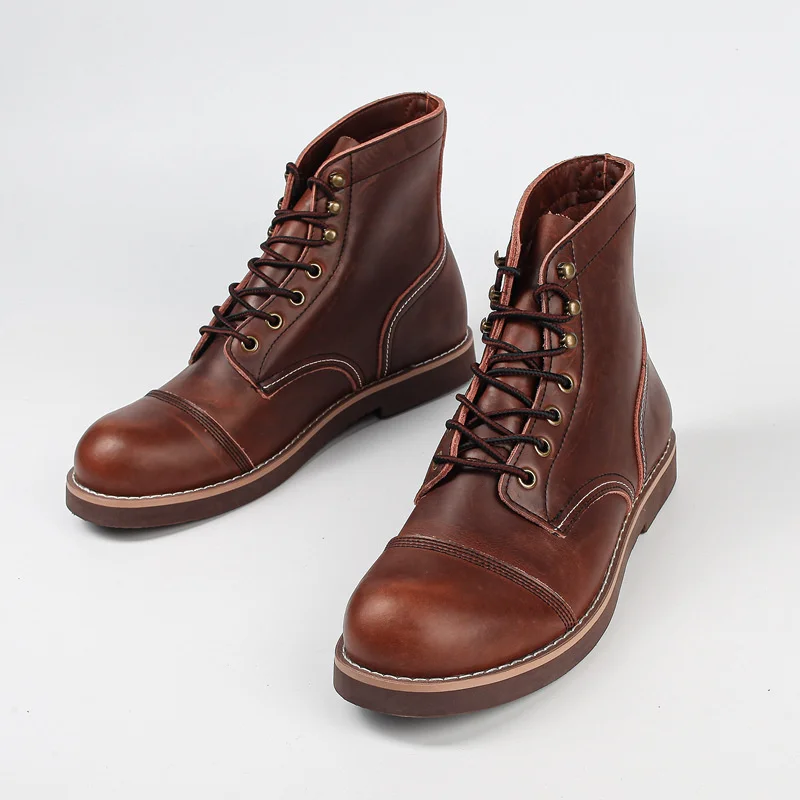 

Retro Cowhide Tooling Men's Shoes Spring Winter Oil Wax Leather Army Ankle Botas Outdoor Hiking Riding Motorcycle Martin Boots
