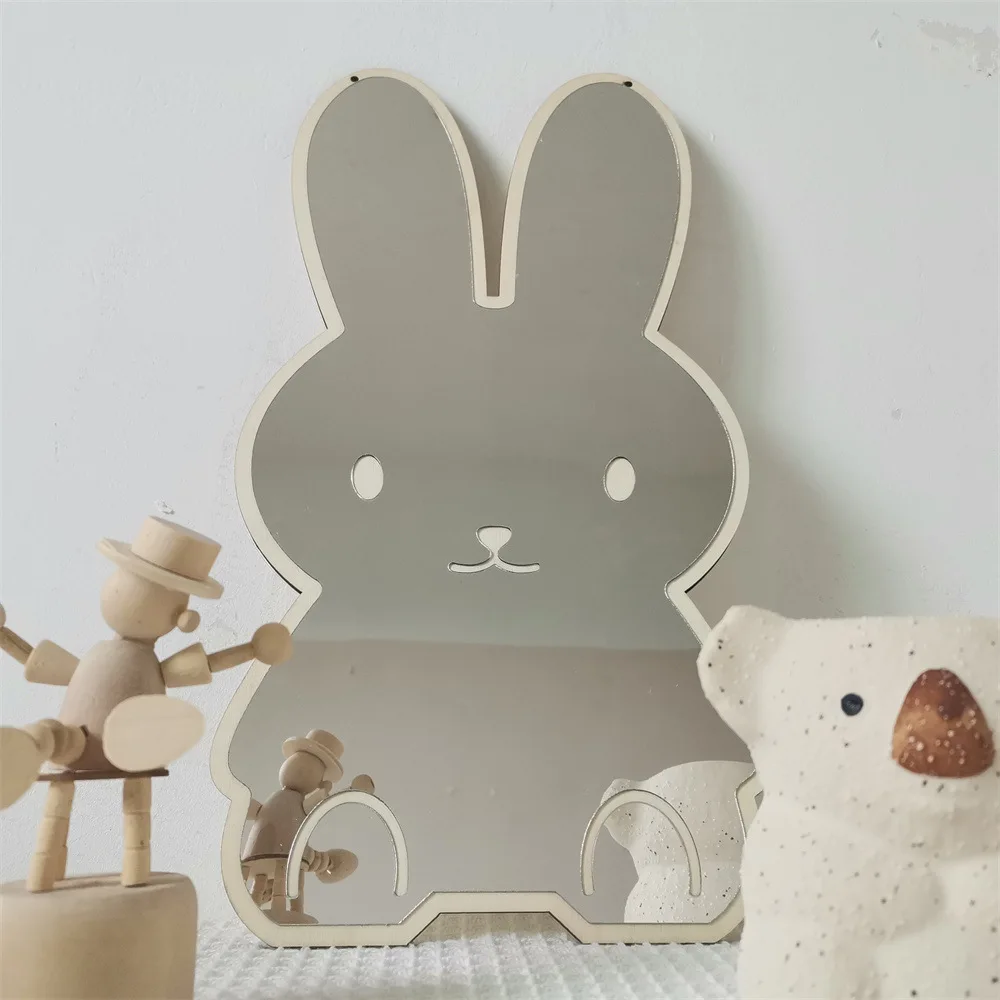 

Rabbit Bear Shaped Mirror Acrylic Ornaments Cartoon Crafts Photo Props Baby Children Room Nordic Home Decor