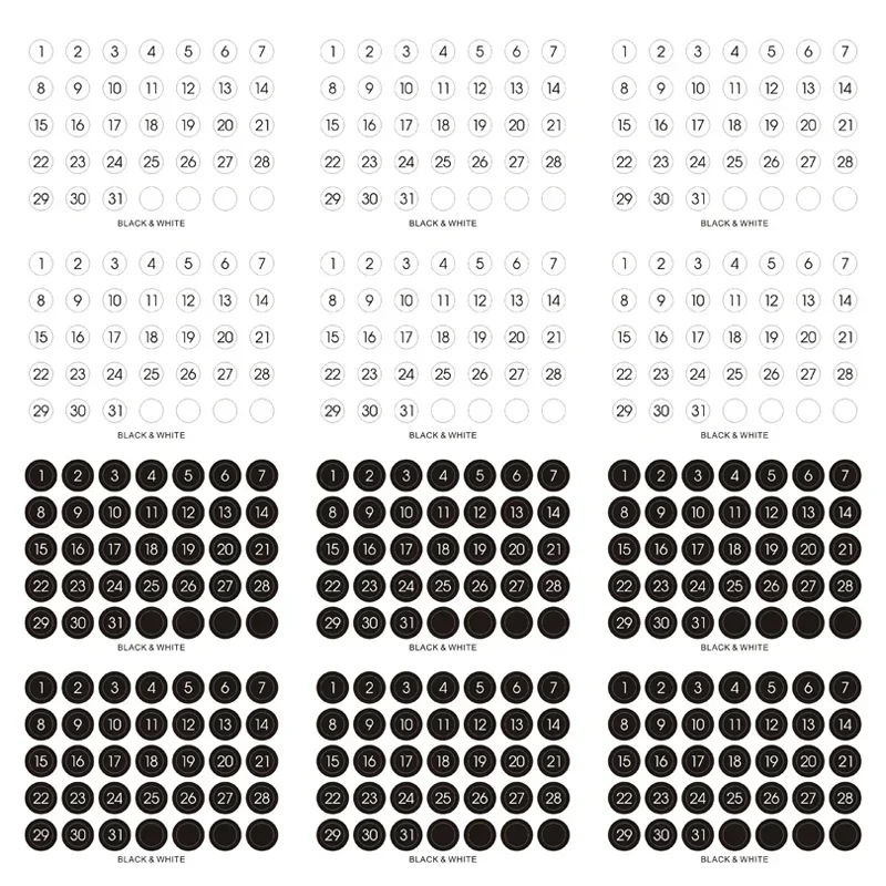 Кавайные наклейки с номером и датой, 12 листов