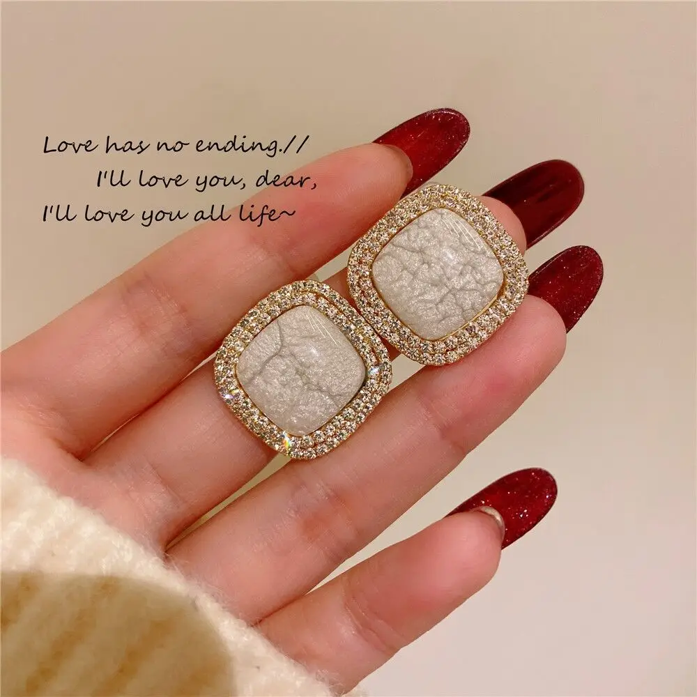 

925 Silver Needle Crack Set With Diamond Geometric Vintage Earrings Temperament Earrings High-grade Square Earrings For Women