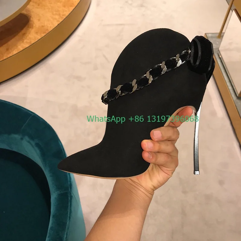 Women's Pink Suede Bow Lace Up Ankle Boots Pointed Toe Metal Stilettos 10cm Prom Banquet Elegant Boots Plus Size Footwear 33-43