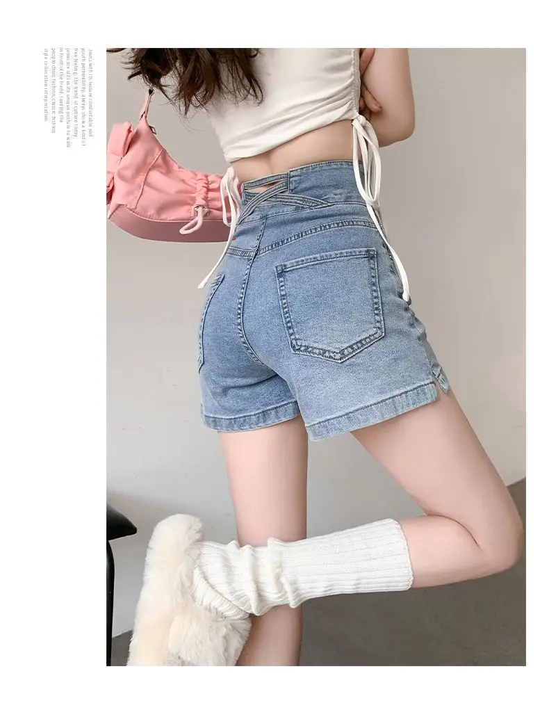 Women Wide Leg Shorts Denim Button-fly High Waist Harajuku BF Loose Korean Style Students Leisure Streetwear Summer Hot Trousers