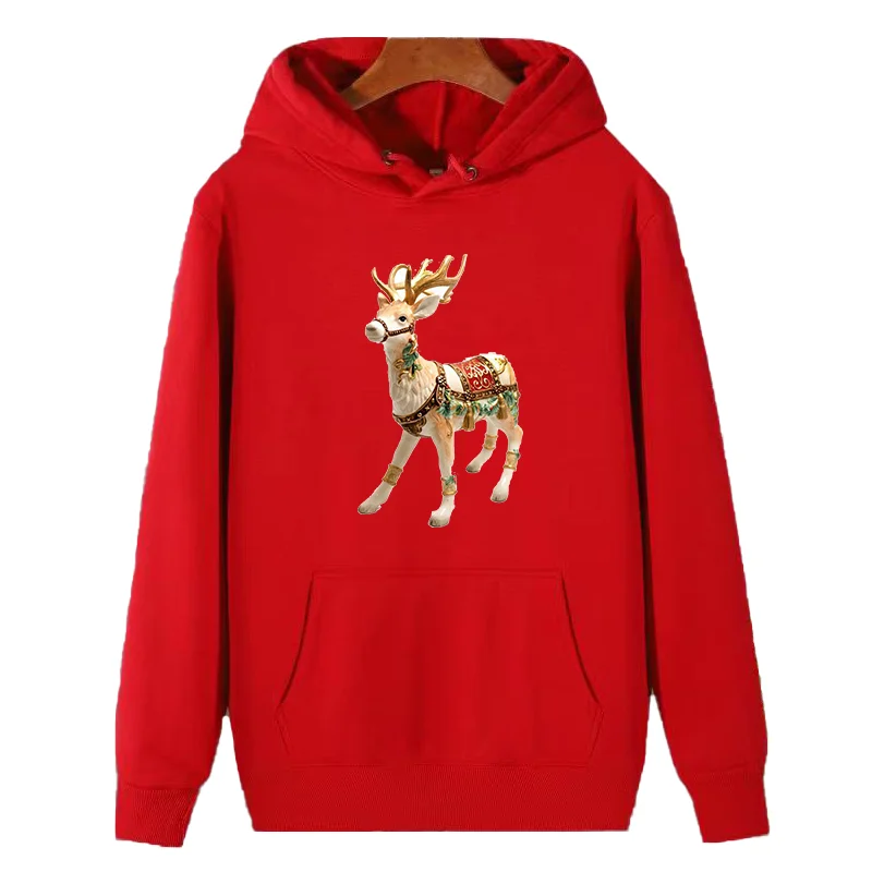 

Deer statue graphic Hooded sweatshirts winter christmas sweatshirt thick sweater hoodie fleece hoodie Women hooded sweater