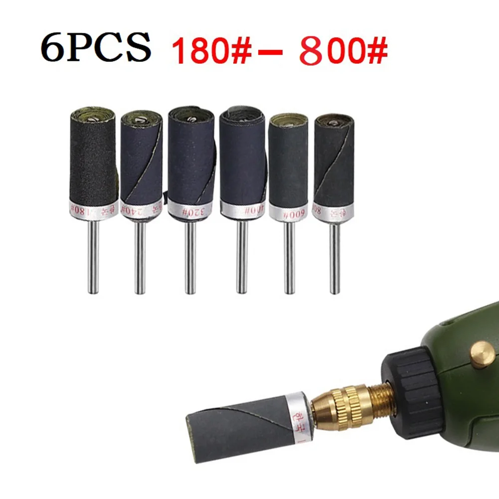 

6 шт., набор шлифовальных барабанов с хвостовиком 3 мм, Grit180-800