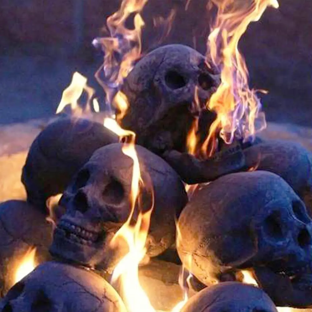 

Fade-resistant Skull Ornament Realistic Ceramic Clay Craft Skull Ornament for Halloween Bonfire Fireplace Firepit Decorations