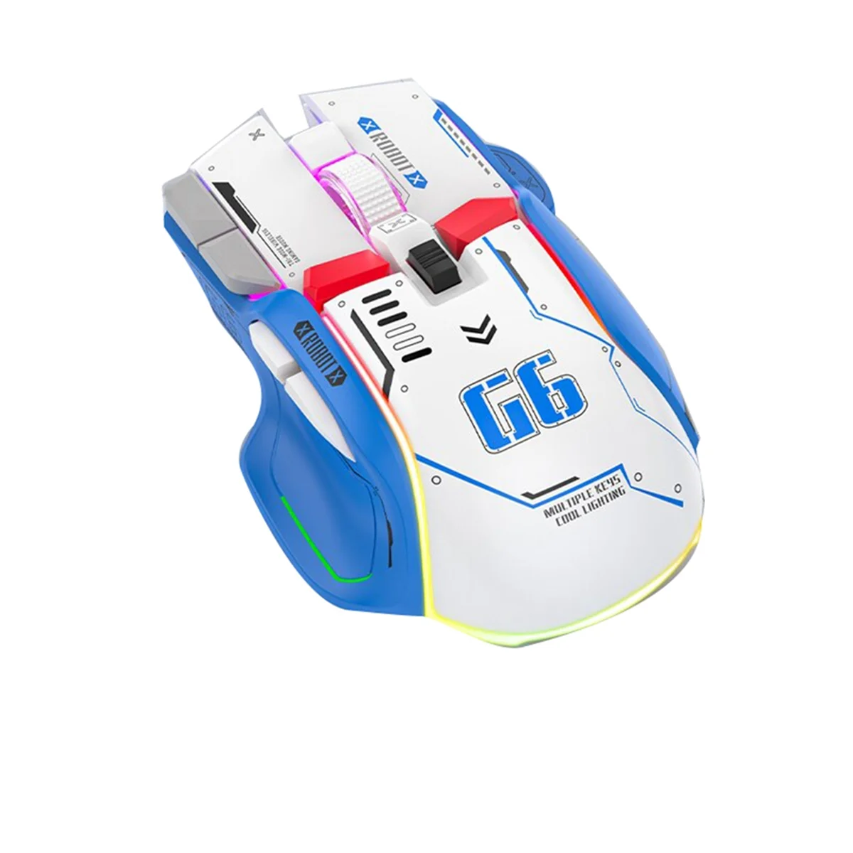 Фото Беспроводная игровая мышь G6, 3 режима, 4000 DPI, 11 RGB подсветки, перезаряжаемая Бесшумная компьютерная игровая мышь, белая №1