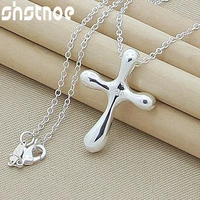 925 sterling silver 16 30 inch chain solid cross pendant necklace for women party engagement wedding fashion charm jewelry