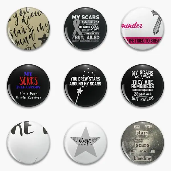 Значок на булавке с мягкой пуговицей заказ кардиган надписью My Scars Сара Лэнс