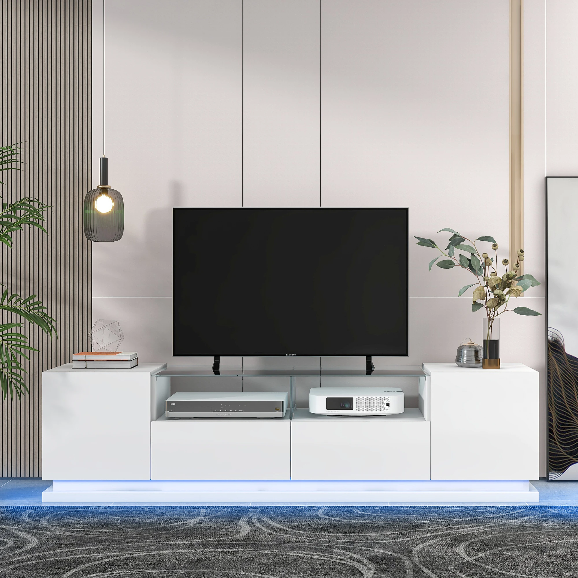 With Tempered Glass Modern High Gloss Entertainment Center For Tvs Up To 70