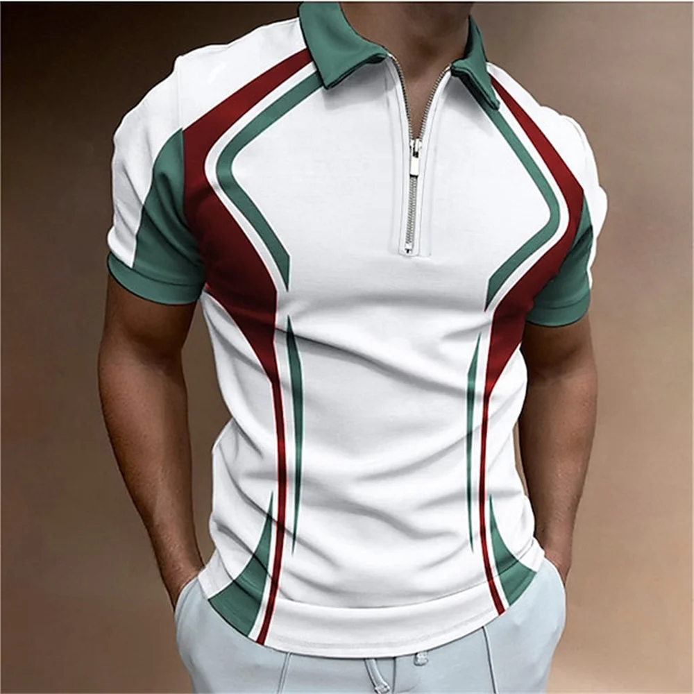 Luxury Polo Shirt Men's Summer Short Sleeve Top Business Casual Lapel Zipper Fashion Street 3D Print Sportswear